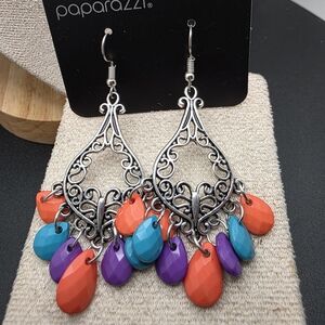 Paparazzi Silver Filigree Earrings with Colorful Beads (1733)